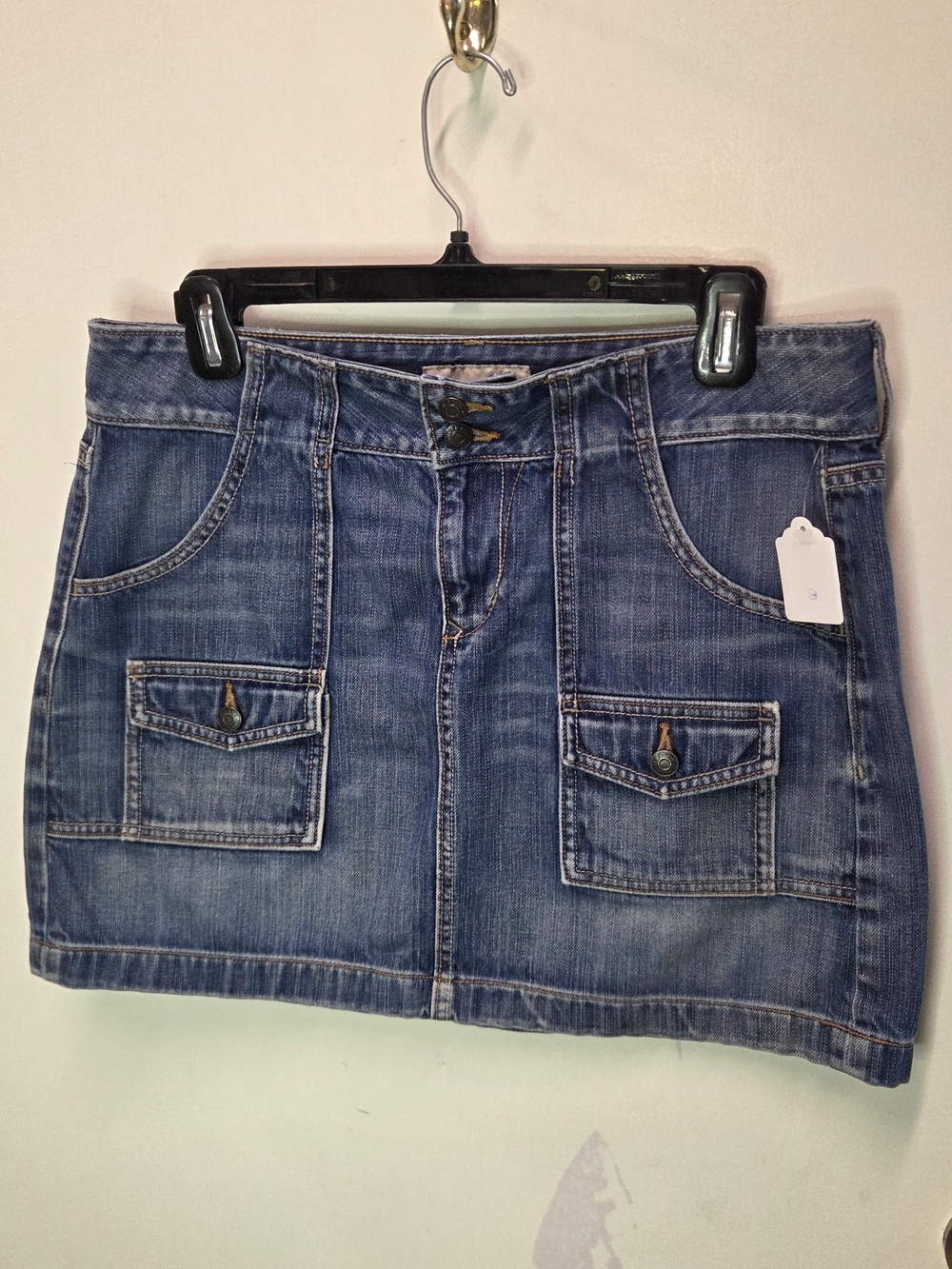 Old Navy Blue Denim Mini Skirt with Front Flap Pockets